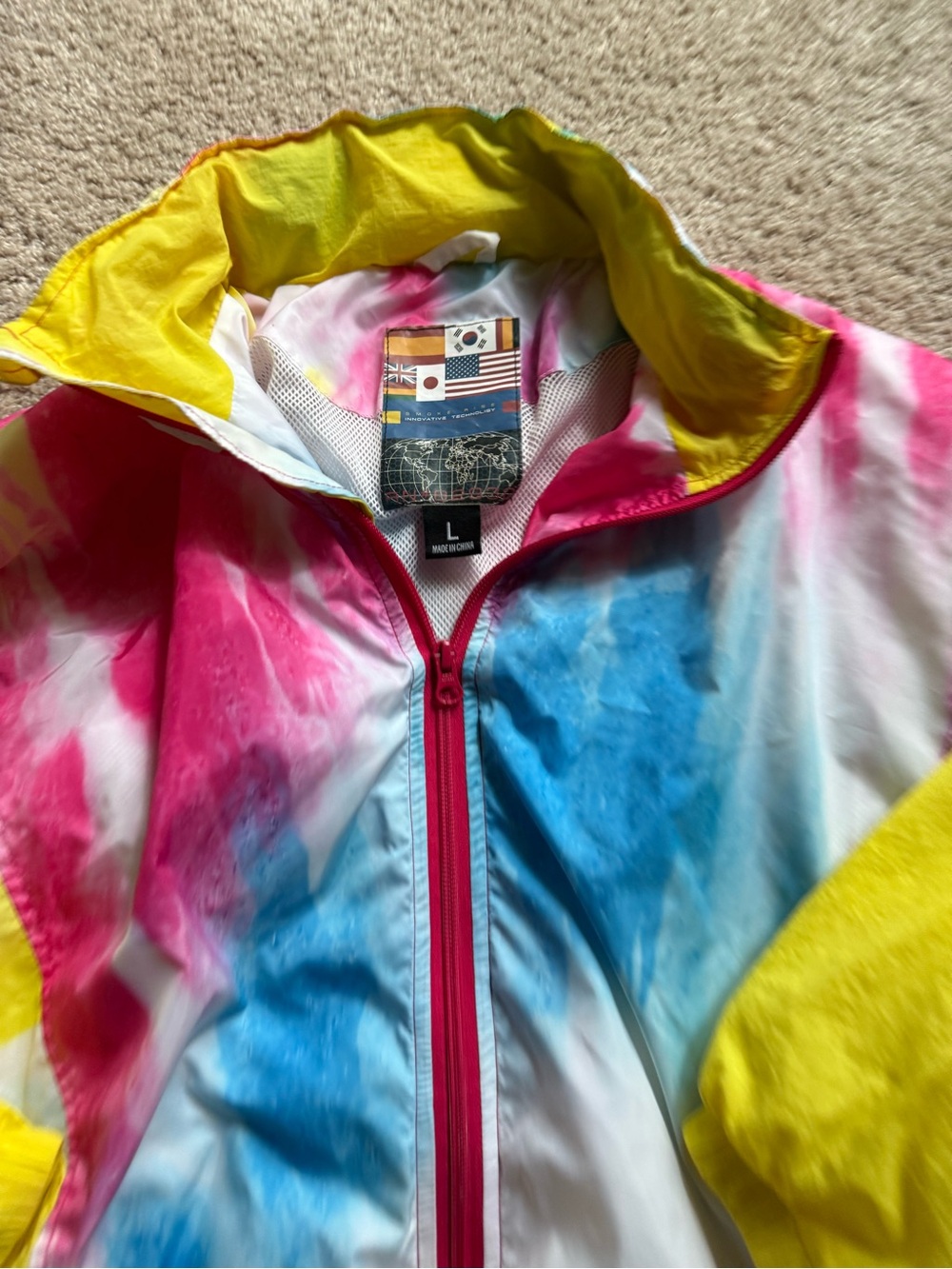 Smoke Rise retro Tie dye color block windbreaker large jacket